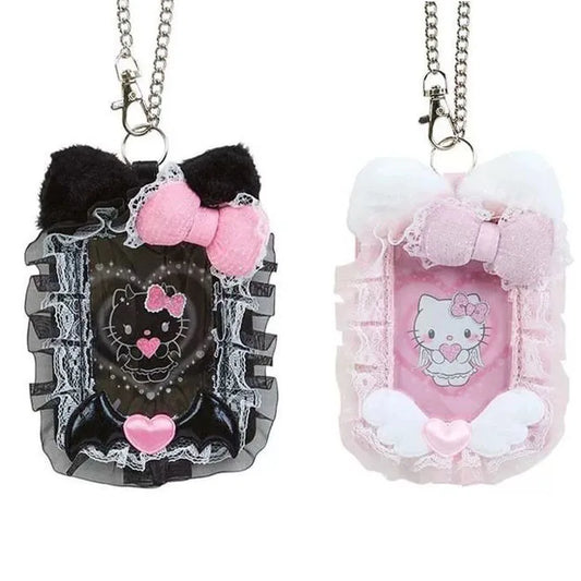 New Clear Hello Kitty Photocard Holder With Lolita Lace Bow Cute Kpop Idol Photo Card Protector ID/Bus Card Bag Case Pendant